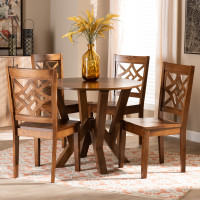 Baxton Studio Kaila-Walnut-5PC Dining Set Baxton Studio Kaila Modern and Contemporary Walnut Brown Finished Wood